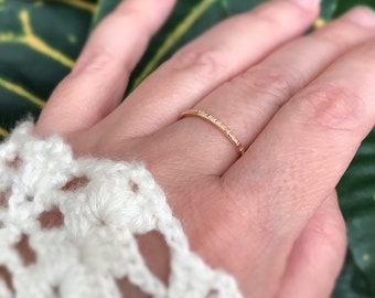 Gold filled ring with tree bark texture. Stacking Rings. Thumb rings for women.