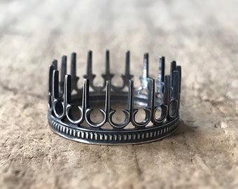Steampunk Ring, Medieval Ring, Gothic Ring, Boho Crown, Statement Ring, Antique Sterling Silver, 925, Stacking Rings