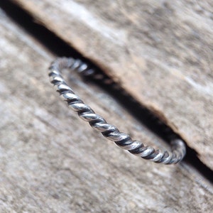 Oxidized sterling silver twist ring. 925 thumb rings for women. Dainty stacking rings. Minimalist boho jewelry. image 3