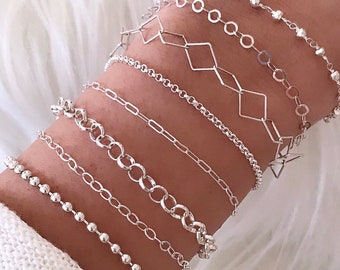 Dainty sterling silver bracelets for women. Prom or bridesmaid gift. 925 silver anklet for anniversary birthday gift for wife or girlfriend.