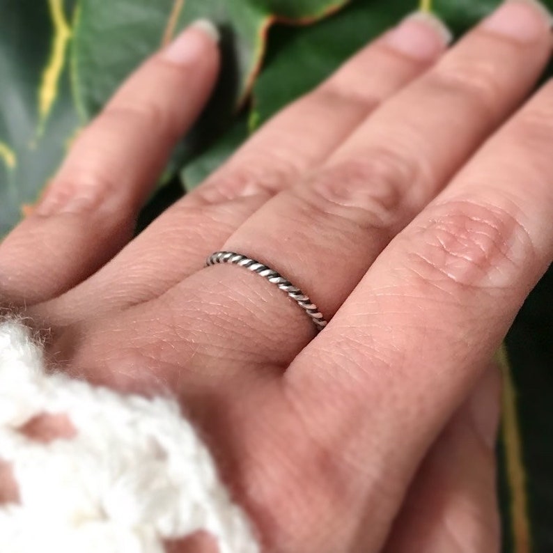 Oxidized sterling silver twist ring. 925 thumb rings for women. Dainty stacking rings. Minimalist boho jewelry. image 1