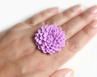Lilac Purple Flower Ring Adjustable Chrysanthemum Ring - more colours available