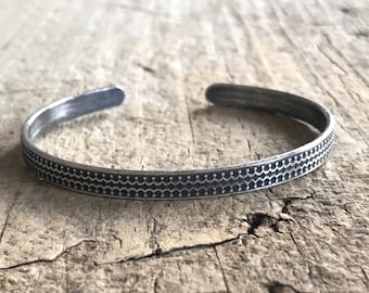 Oxidized sterling silver scalloped open cuff bangle bracelet. 5.6mm Wide