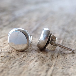 Flat Pebble Earrings, Sterling Stud Earrings, Post Earrings, 925 Sterling Silver Ball Earrings, Minimalist Earrings, Minimalist Jewelry