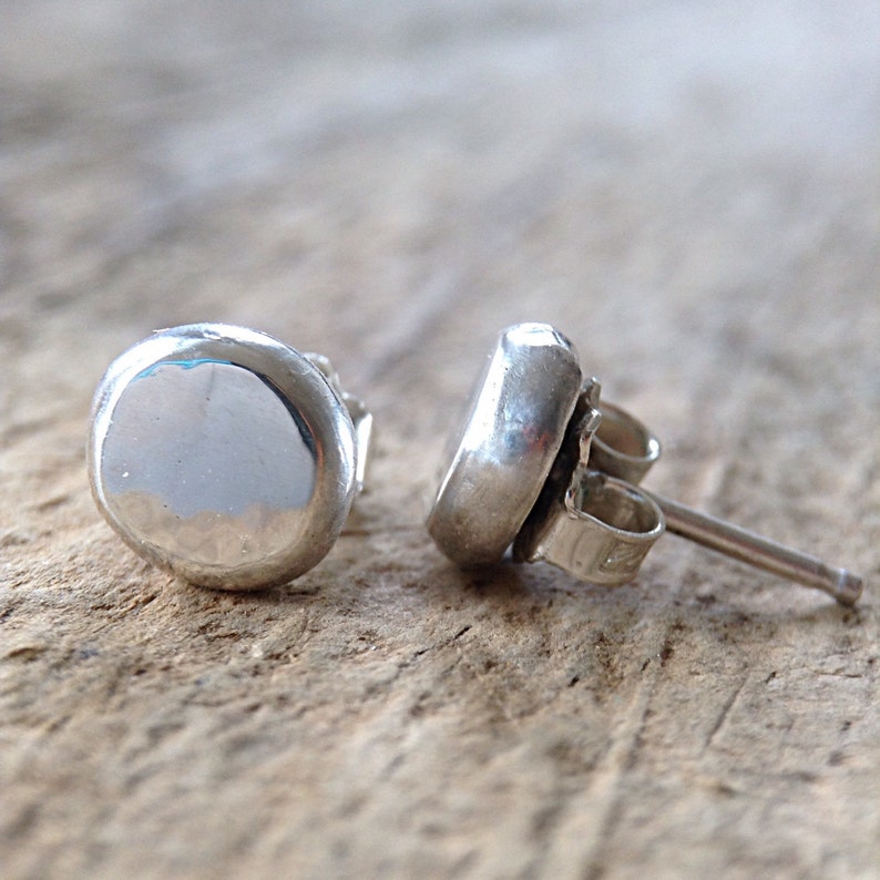 Flat Pebble Earrings, Sterling Stud Earrings, Post Earrings, 925 Sterling Silver Ball Earrings, Minimalist Earrings, Minimalist Jewelry image 1