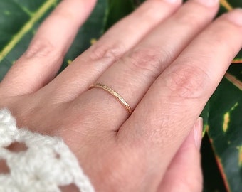 Raw Texture Gold Ring, Rough Ring, Gold Fill Ring, Skinny Ring Band, Gold Filled Ring, Stacking Rings. Thumb rings for women.