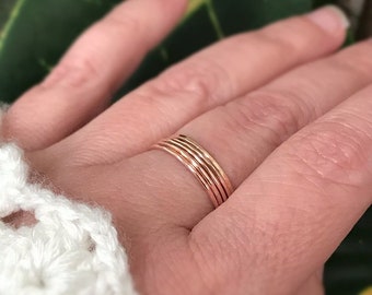 Set of 5 Rose Gold Rings for Women, Super Thin Rings, 14K Rose Gold Filled Ring, Stacking Rings, Delicate Dainty Rings, Boho ring set