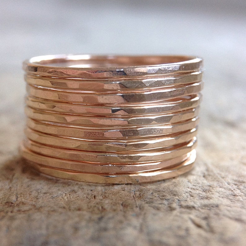 Set of 10 Thin gold ring set of 10. Dainty stacking rings in 14k gold filled. Minimalist rings for women. Skinny ring, Boho ring set image 2