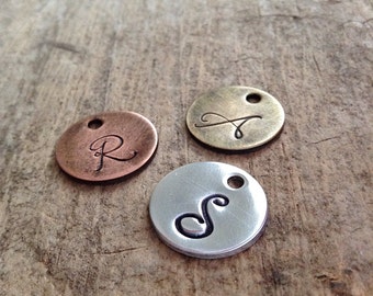 Initial Charm Add On, Custom Tag, Personalized Jewelry, Letter Pendant, Jewelry Tags, Initial Pendant, Disc Pendant, 16mm 5/8", Choose Metal