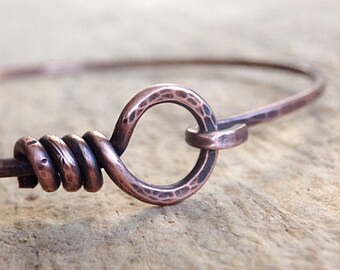 Hammered Copper Hook Bangle: Rustic Boho Bracelet