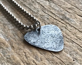 Textured Plectrum, Guitar Pick Necklace, Electric Guitar, Stainless Steel, Musician, Music Festival, Boho Necklace, Bohemian Jewelry