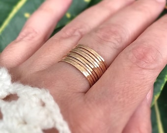 Set of 10 Thin gold ring set of 10. Dainty stacking rings in 14k gold filled. Minimalist rings for women. Skinny ring, Boho ring set