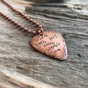 Personalized Guitar Pick Necklace, Custom Guitar Pick, Musician Jewelry, Raw Copper Necklace, Rustic Jewelry, Where Words Fail Music Speaks