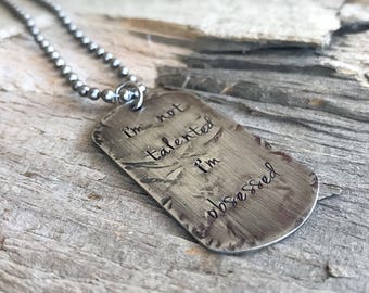 Personalized Dog Tag Necklace, Distressed Stainless Steel, Custom Dog Tag,  Rugged Jewelry, Bohemian Jewelry. Boyfriend necklace.