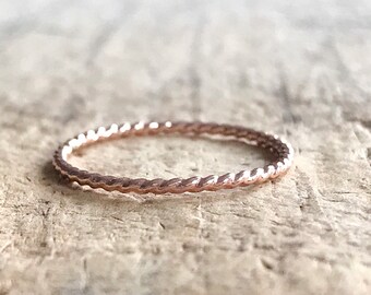 Dainty rose gold twist ring. Gold filled promise ring for women. Alternative wedding band for elopement. Minimalist jewelry., Stacking Rings