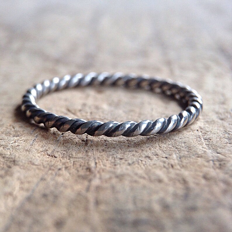 Oxidized sterling silver twist ring. 925 thumb rings for women. Dainty stacking rings. Minimalist boho jewelry. image 2