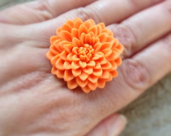 Orange Flower Ring Adjustable Chrysanthemum Ring - more colours available