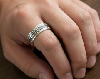 Men’s Sterling Silver Scalloped Crown Open Cuff Ring Band