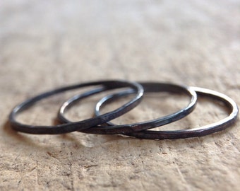 Black Ring Trio, 3 Skinny Rings, Ring Set, Thin Rings, Three Rings, Sterling Silver Stacking Ring, Bohemian Jewelry, SEMI-PERMANENT FINISH