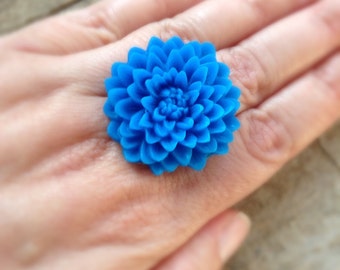 Royal Blue Flower Ring Adjustable Chrysanthemum Ring - more colours available