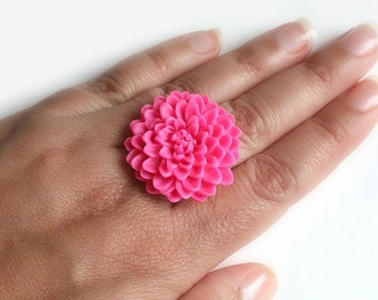 Hot Pink Flower Ring Adjustable Chrysanthemum Ring - more colours available
