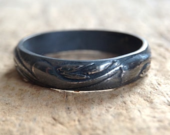 Black Sterling Silver Flourish Ring, Oxidized Ring, Sterling Silver, Pattern Ring, Bohemian Ring, SEMI-PERMANENT FINISH