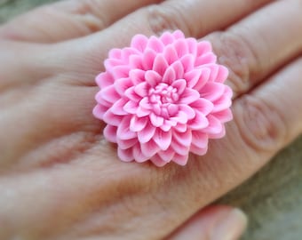 Light Pink Flower Ring Adjustable Chrysanthemum Ring - more colours available