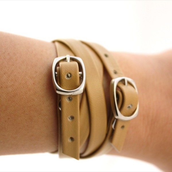 Camel Leather Strap Bracelet with Buckle