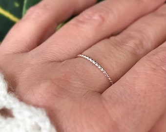 Silver Ring Band, Twist Ring, Rope Ring, Stacking Ring, Silver Band, Thin Twist Band, Sizes 2-16, Stacking Rings. Thumb rings for women.