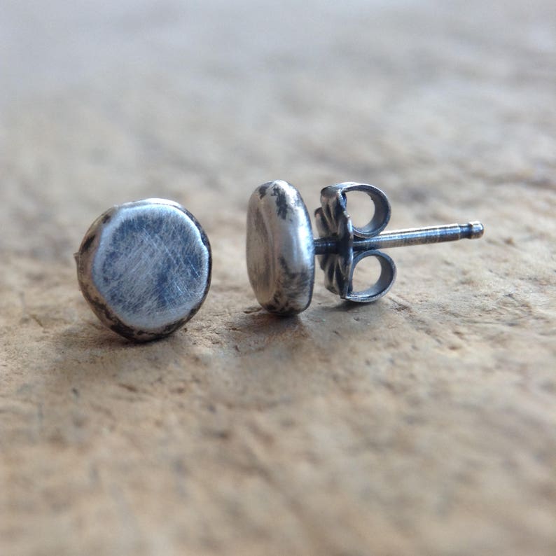 Flat Pebble Earrings, Sterling Stud Earrings, Post Earrings, 925 Sterling Silver Ball Earrings, Minimalist Earrings, Minimalist Jewelry image 4