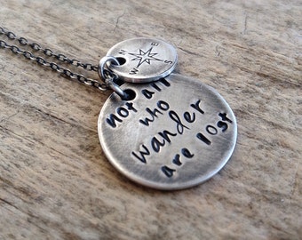 LAST ONE Not All Who Wander Are Lost Necklace. Sterling silver wanderlust compass necklace. Perfect travel lovers gift. Oxidized jewelry.
