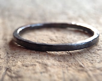 Black Silver Skinny Ring. Thumb rings for women. Black Ring, Textured Ring, Hammered Ring, Band, Bohemian Jewelry, SEMI PERMANENT FINISH