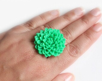Kelly Green Flower Ring Adjustable Chrysanthemum Ring - more colours available