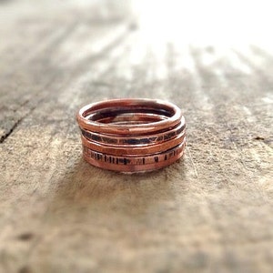 Set of 5 RAW copper Rings. Textured ring set. Rustic copper jewelry gift for her. Boho rings for women. UNSEALED. UNCOATED image 3