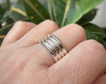 Men’s Sterling Silver Multi Band Open Cuff Ring Linear Pinstripe Cigar Band Ring