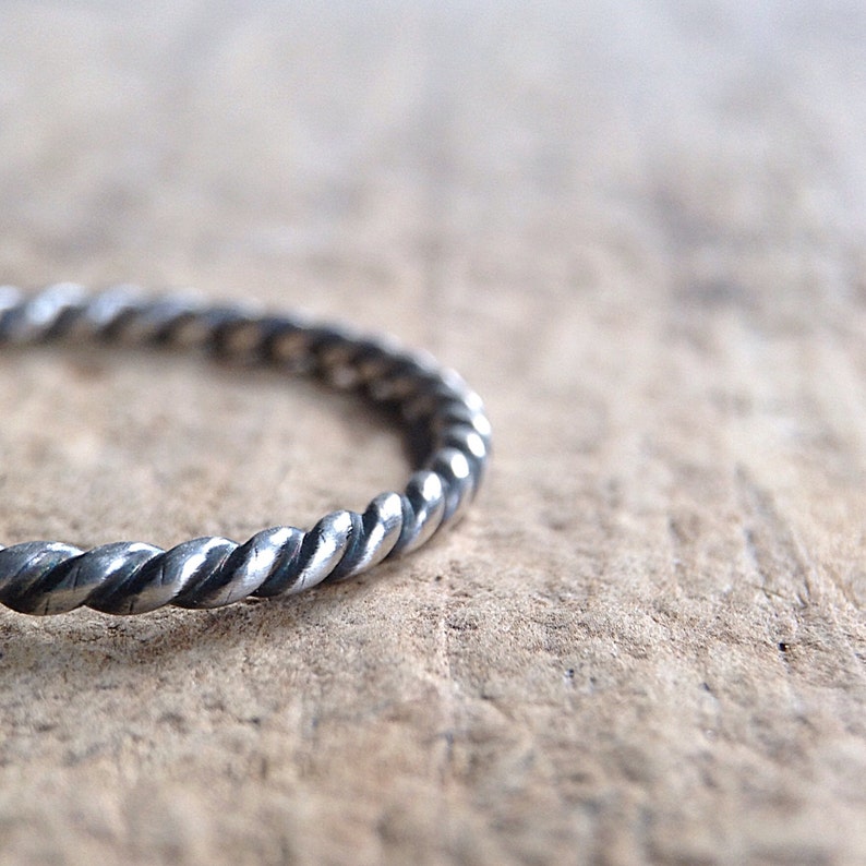 Oxidized sterling silver twist ring. 925 thumb rings for women. Dainty stacking rings. Minimalist boho jewelry. image 4
