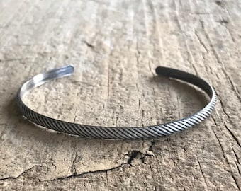 Diagonal Stripe Cuff, Thick Open Bangle, Sterling Silver Cuff, Slanted Stripes, 10g (.4oz), 4.25mm Wide