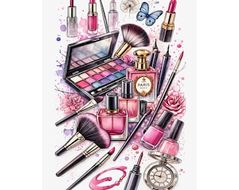 Póster de belleza glamurosa, maquillaje y moda para pared.