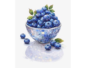 Decoración de pared con diseño de cuenco de arándanos / Elegante decoración para cocina y comedor