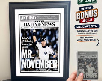 Derek Jeter Mr. November 2001 World Series Newspaper Print | Framed Sports Memorabilia | Yankees Fan Gift