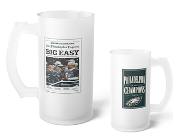 2025 Philadelphia Eagles NFL Champions Frosted Beer Mug | 16 oz BIG EASY Newspaper Glass Mug
