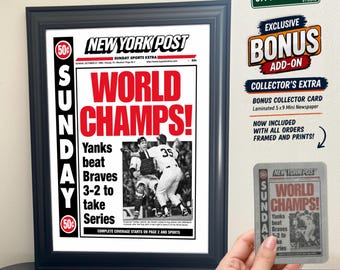 New York Yankees 1996 World Champs Newspaper Print | Framed Sports Memorabilia | Yankees Fan Gift