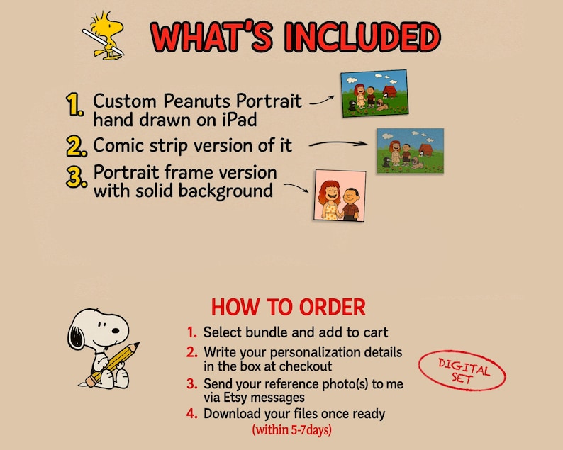 Peanuts Style Guide Custom Peanuts Style Portrait Snoopy Cartoon Family or Pet Drawing ...