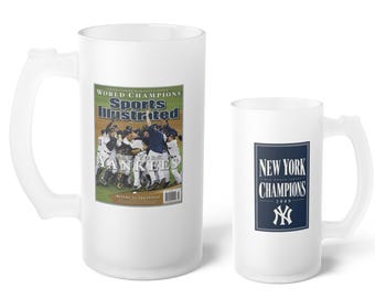 2009 New York Yankees MLB World Series Champions Frosted Beer Mug | 16 oz Newspaper Glass Mug