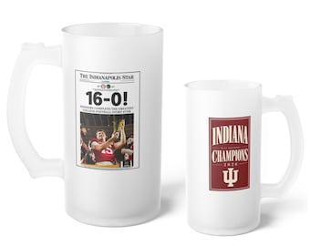 2025 Indiana Hoosiers NCAA Champions Frosted Beer Mug | 16 oz 16-0! Newspaper Glass Mug