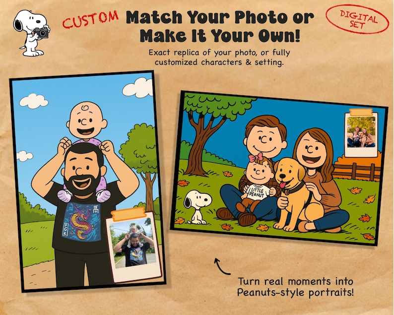 Peanuts Style Guide Custom Peanuts Style Portrait Snoopy Cartoon Family or Pet Drawing ...