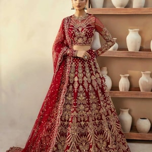 Red Bridal Lehenga Choli Set | Asian Wedding Dress | Designer Pakistani Lehenga | Shalwar Kameez | Eastern Gown | Formal Maxi Frock