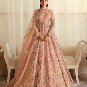 organza besticktes handverschönertes Kleid, ungenähter formeller Anzug, Brautpartyabnutzung, shalwar kameez, dupatta-Set, pakistanisches östliches Outfit