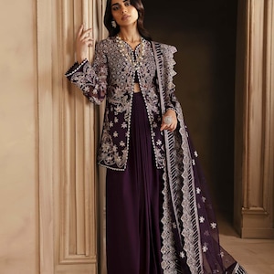 Gestickter Braut-Sharara-Anzug - Hand verziertes Organza-Kleid, Luxus-Designer-Abendkleidung aus Pakistan