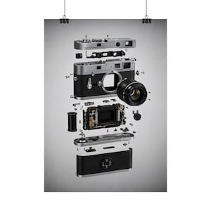 Exploded Vintage Camera Poster | Photography Blueprint Wall Art